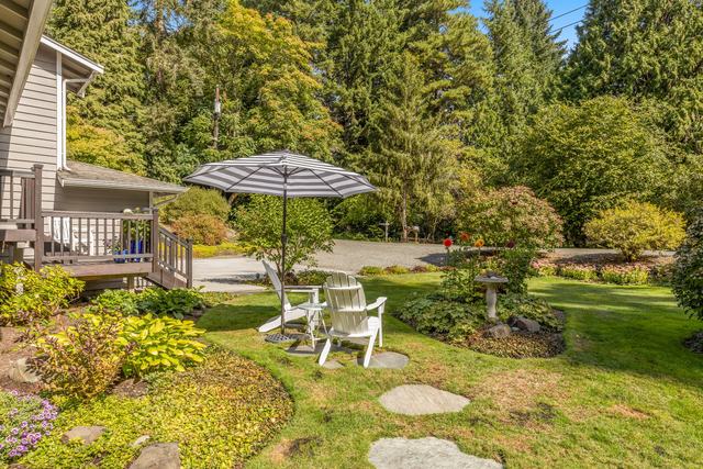 The garden, seating under the umbrella